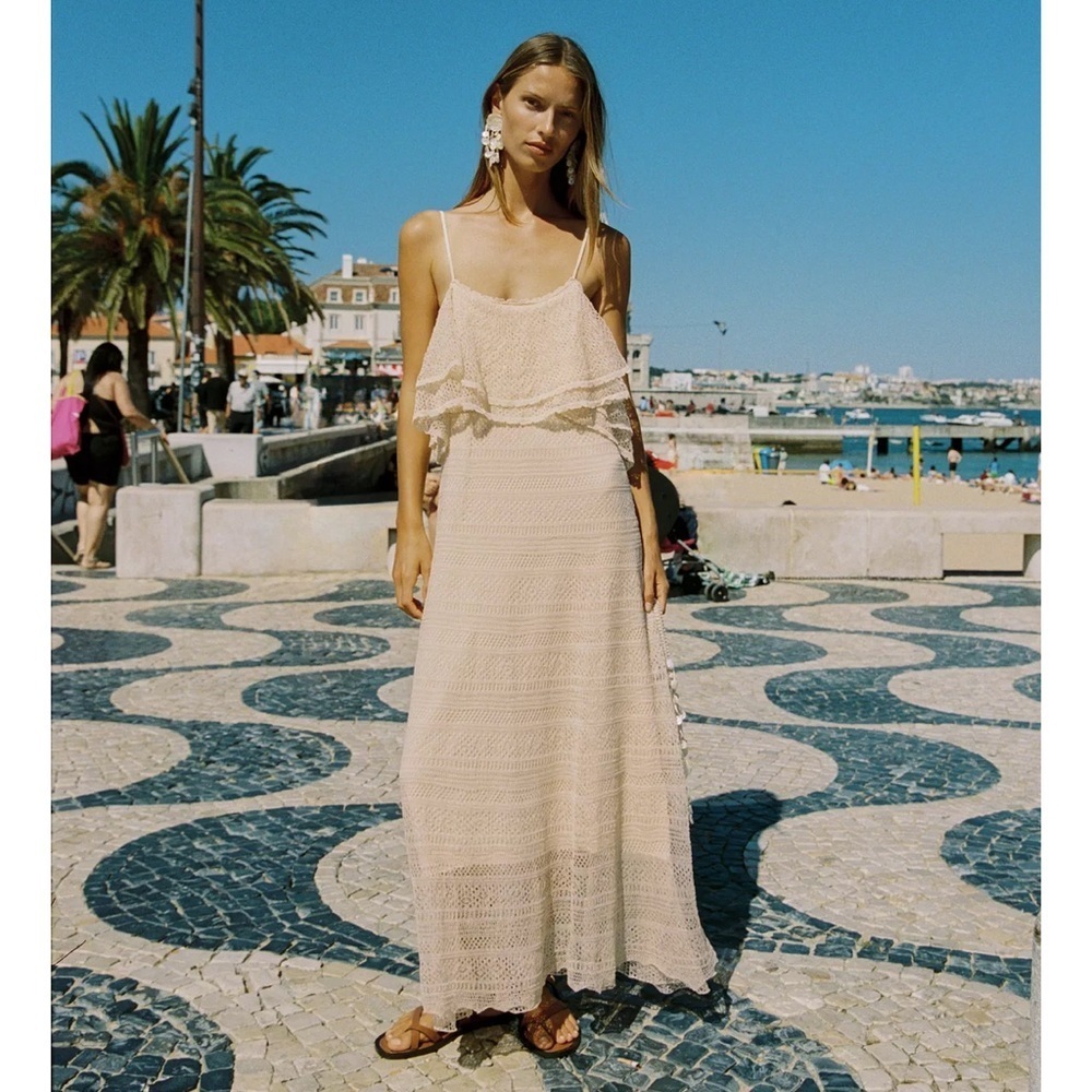 Zara Pointelle Knit Ruffle Dress
